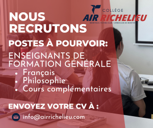 Le Collège Air Richelieu recrute des enseignants de formation générale